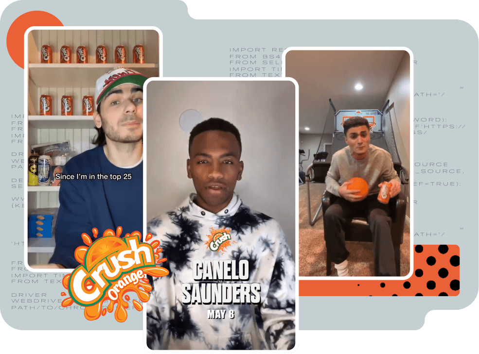 Screenshots of different influencer content for Crush