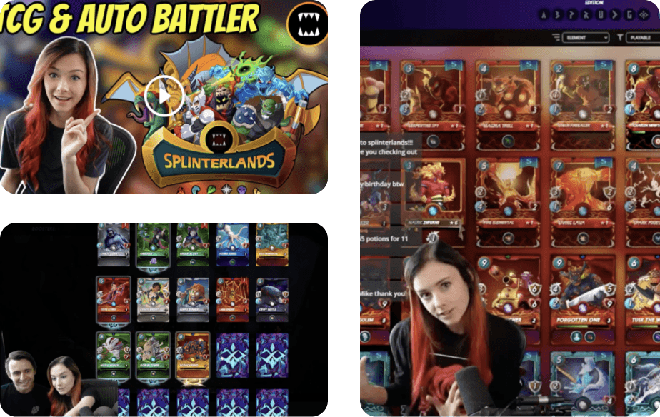 Three screenshots of the Splinterlands game