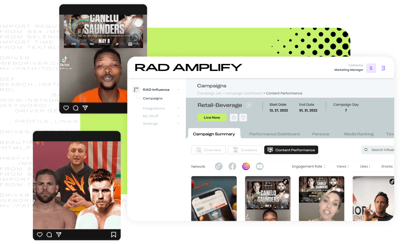 The Rad Amplify Dashboard with other social media images surrounding it