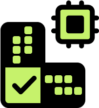 A computer chip as part of a building block