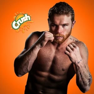Canelo Alvarez next to a Crush logo