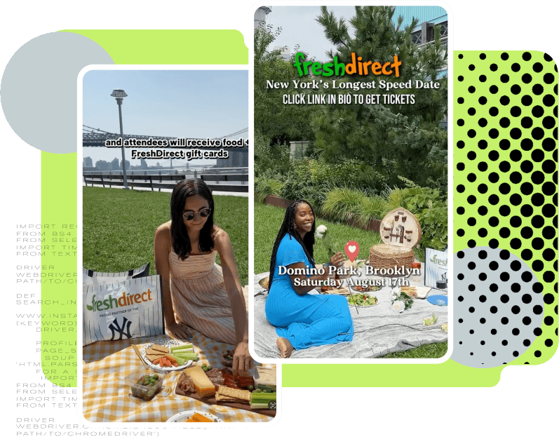 A cluster of influencer videos for FreshDirect