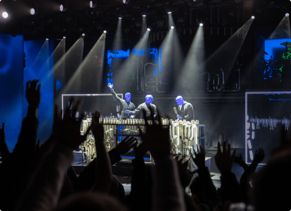 The Blue Man Group on stage