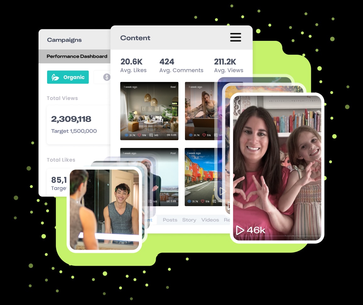 Screenshots of the Rad Influencer Discover dashboard