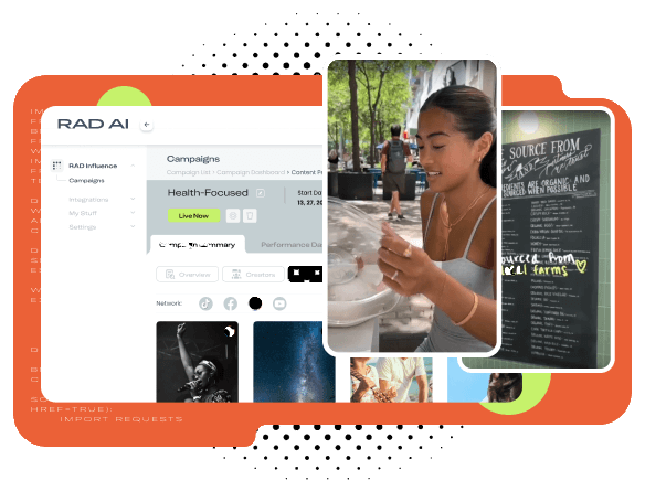 The Rad API dashboard with some social media content